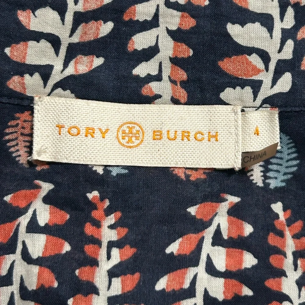 Tory Burch Fern Tunic Top Size 4 Navy Blue Crochet Cotton